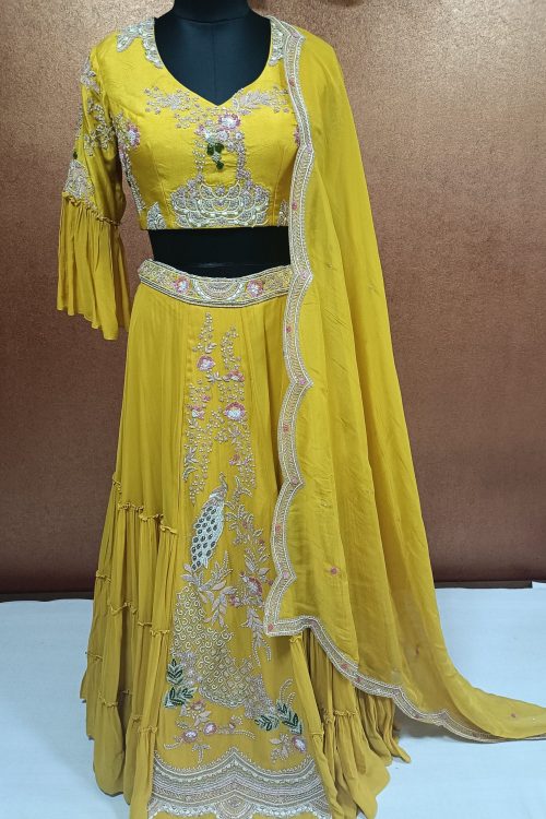 Exclusive Label T2 Designer Central Panel Lehenga with Blouse &Dupatta: Heavy Hand Embroidery