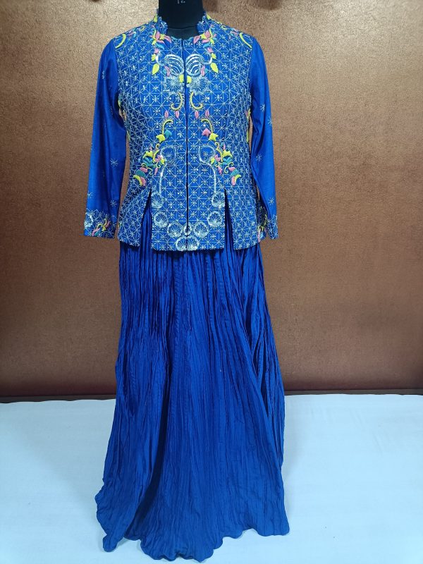 Exclusive Label T2 Designer Short Jacket with Crush Lehenga