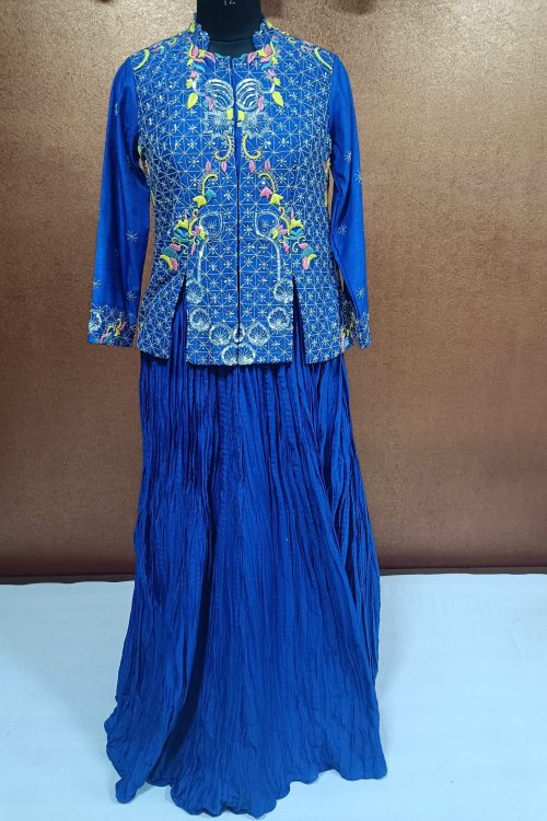 Exclusive Label T2 Designer Short Jacket with Crush Lehenga