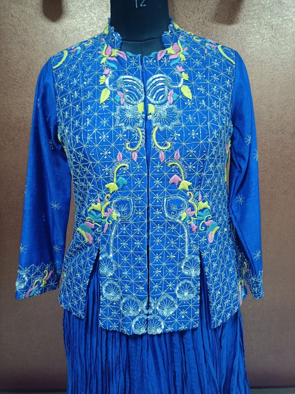 Exclusive Label T2 Designer Short Jacket with Crush Lehenga - Image 2
