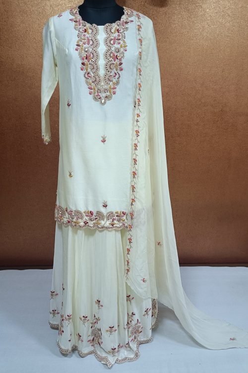 Label T2 Designer Kurti 12 kali Garara with Dupatta: Heavy Hand Embroidery