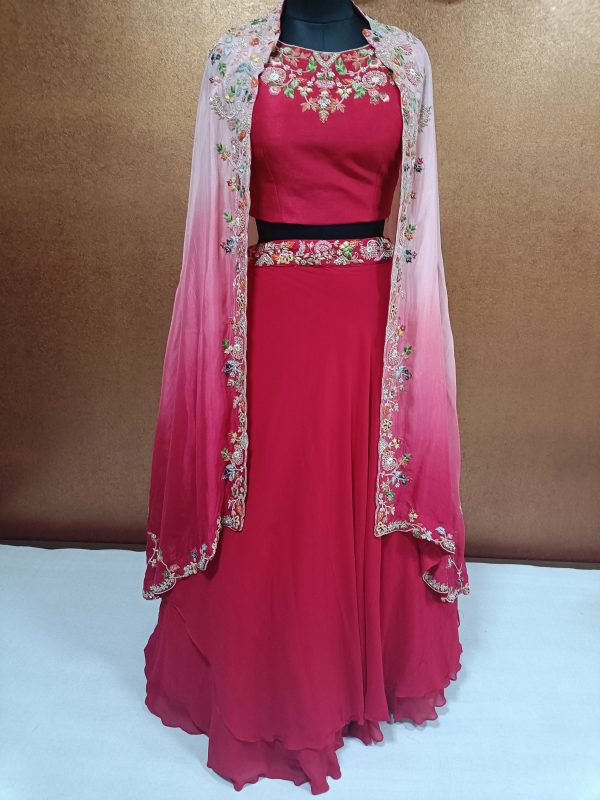 Label T2 Designer Lehenga Bustair with Cape