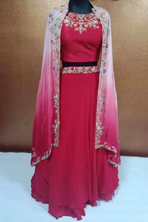 Label T2 Designer Lehenga Bustair with Cape