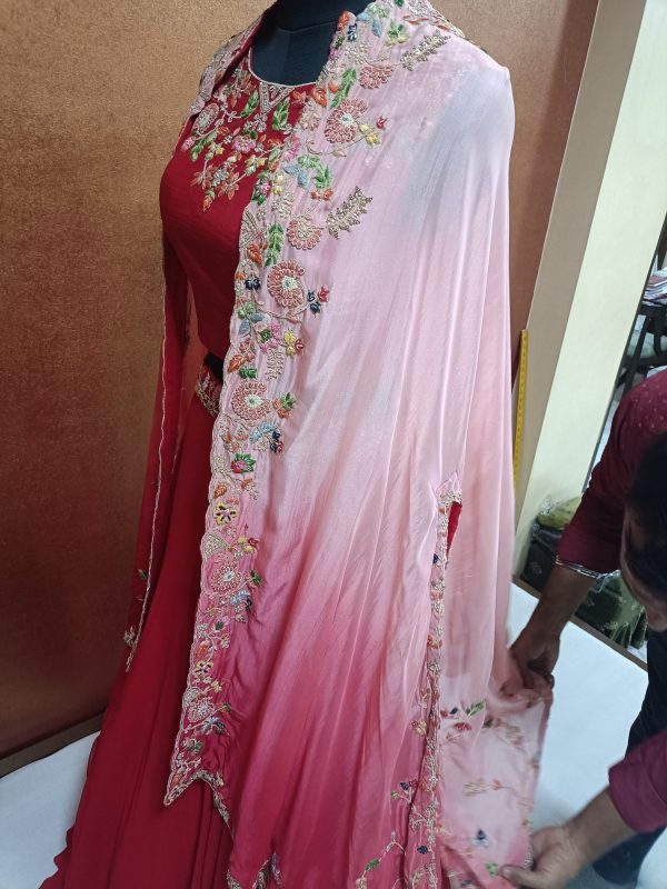 Label T2 Designer Lehenga Bustair with Cape - Image 2