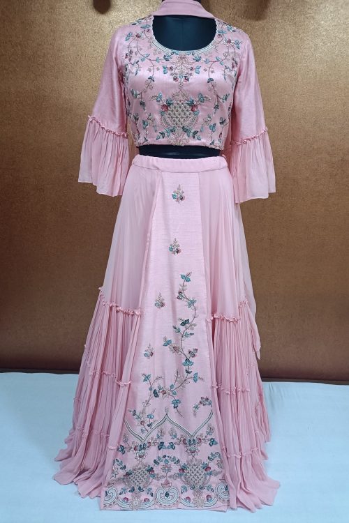 Exclusive Label T2 Designer Central Panel Lehenga with Ruffle Dupatta Heavy Hand Embroidery