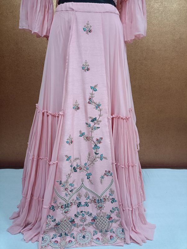 Exclusive Label T2 Designer Central Panel Lehenga with Ruffle Dupatta Heavy Hand Embroidery - Image 2