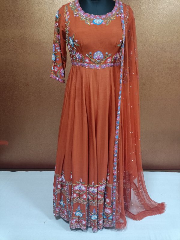 Exclusive Label T2 Designer Anarkali Gown With Dupatta Exclusive  Embroidery