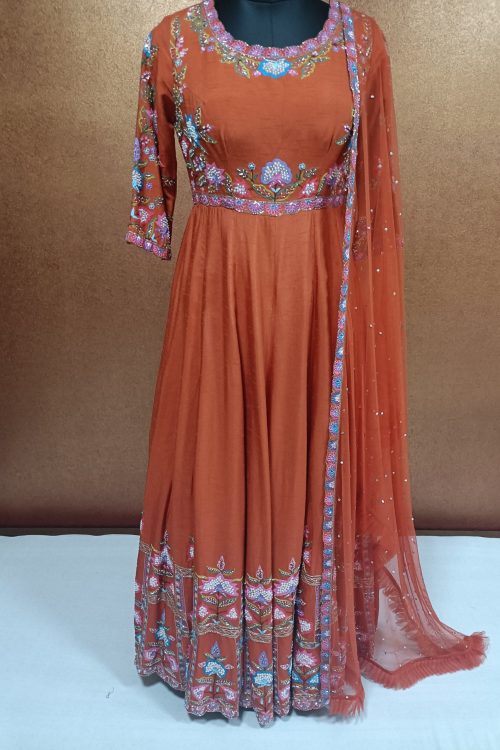 Exclusive Label T2 Designer Anarkali Gown With Dupatta Exclusive  Embroidery