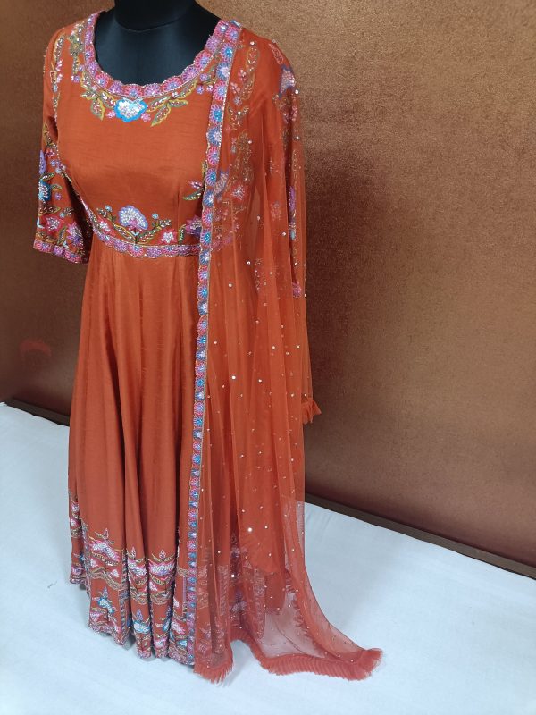 Exclusive Label T2 Designer Anarkali Gown With Dupatta Exclusive  Embroidery - Image 2