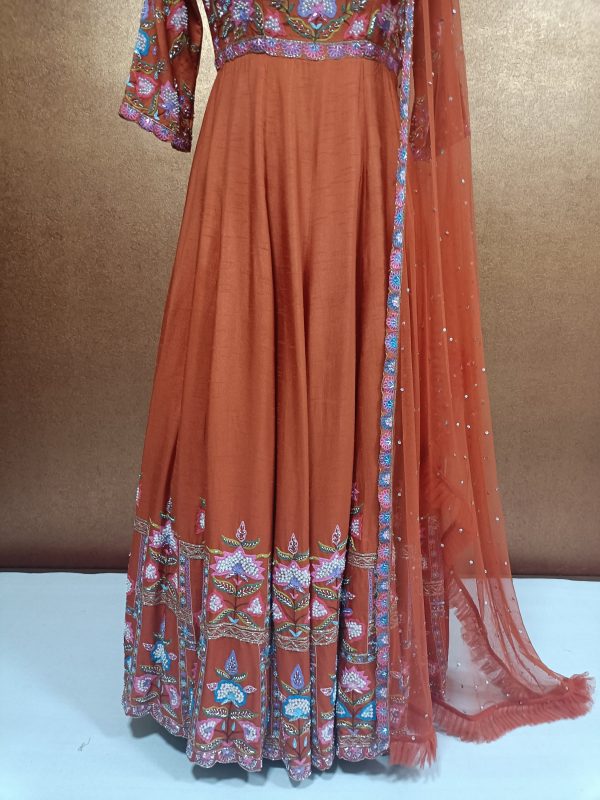 Exclusive Label T2 Designer Anarkali Gown With Dupatta Exclusive  Embroidery - Image 3