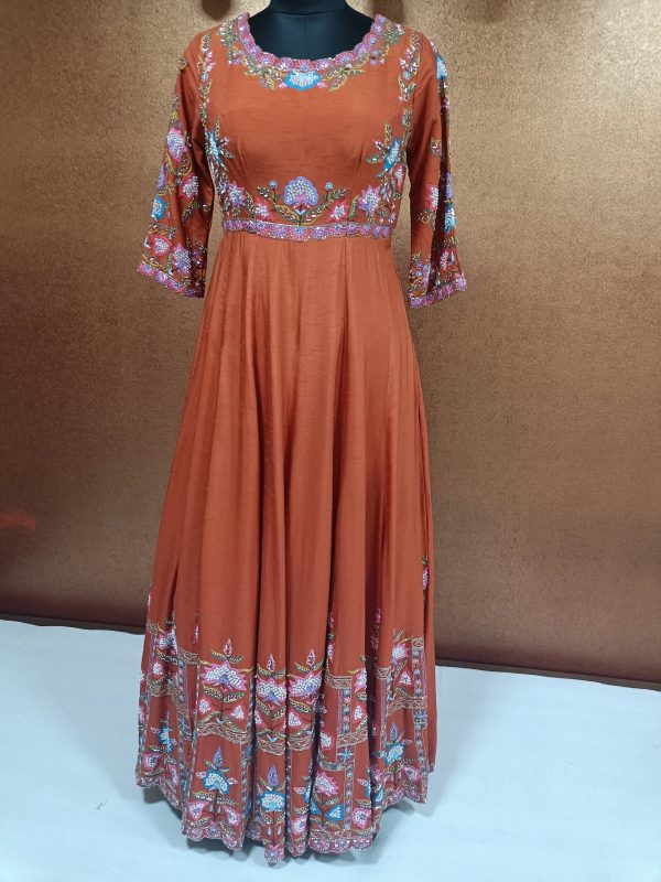 Exclusive Label T2 Designer Anarkali Gown With Dupatta Exclusive  Embroidery - Image 4