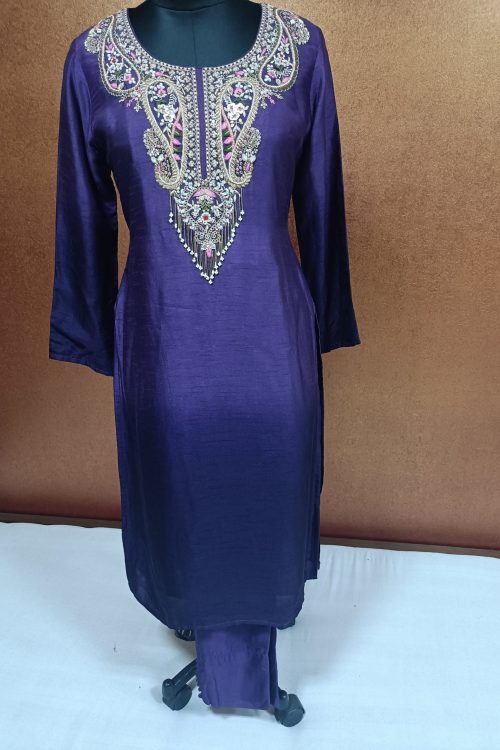 label T2 Designer Shaded Kurti with Gundi Pant Full Hand Embroidery