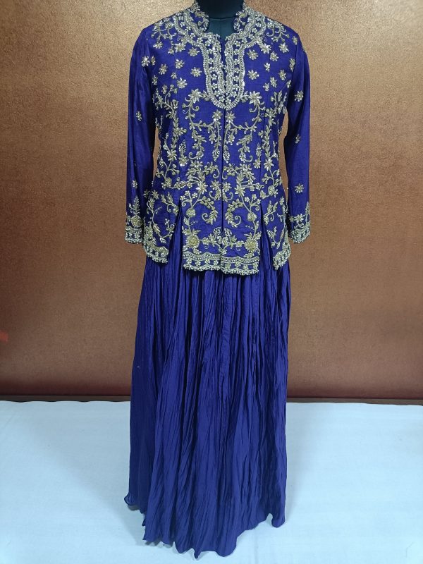 Label T2 Designer Short Jacket with Crush Lehenga