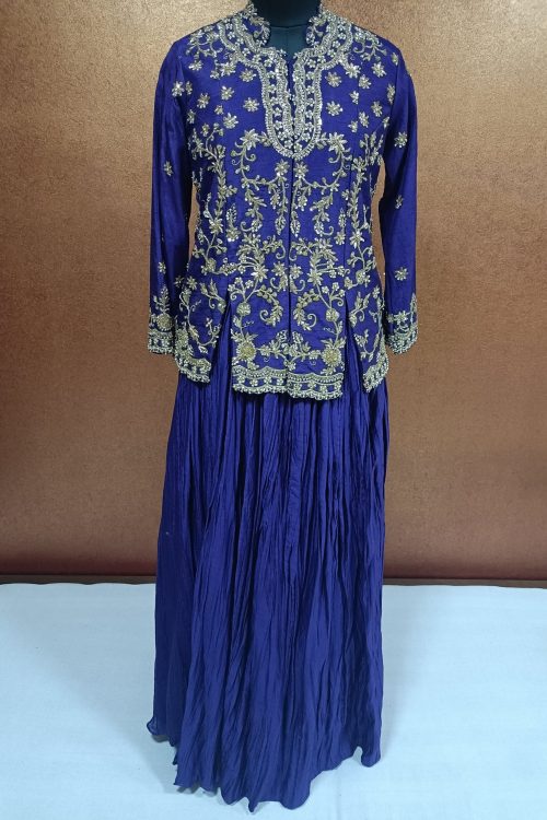 Label T2 Designer Short Jacket with Crush Lehenga