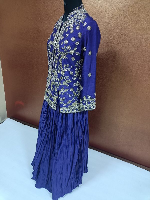 Label T2 Designer Short Jacket with Crush Lehenga - Image 2