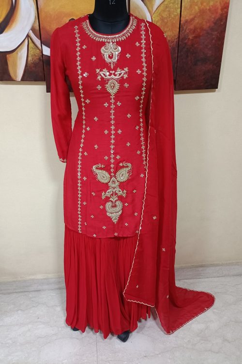 Kurti Sharara with Dupatta.  Hand Embroidery