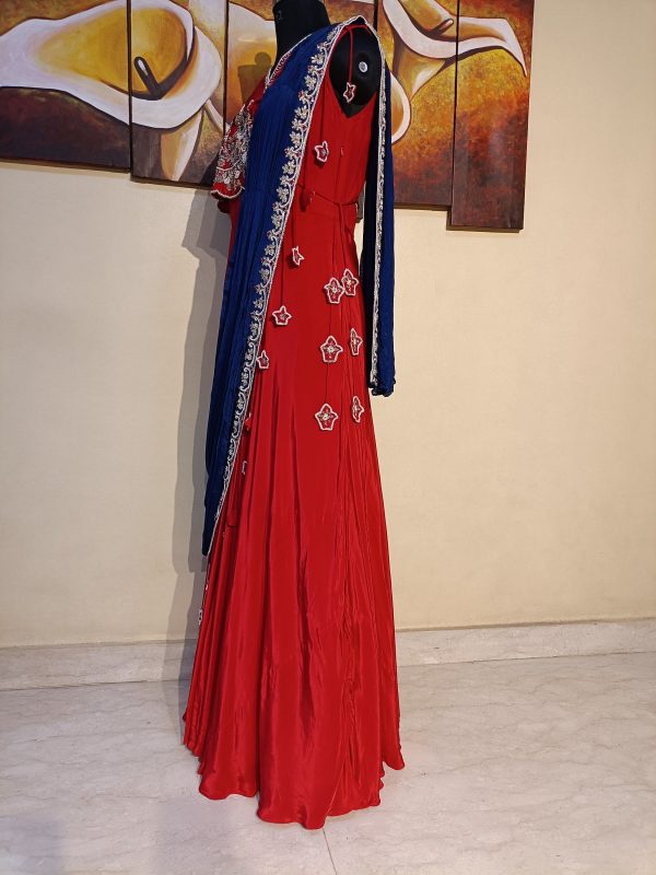 Label T2 Designer Drape Gown with Attached Dupatta. Heavy Hand Embroidery - Image 3