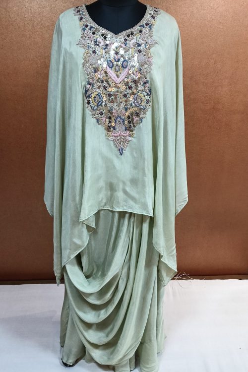 label T2 Designer Kaftan with Cowl Skirt