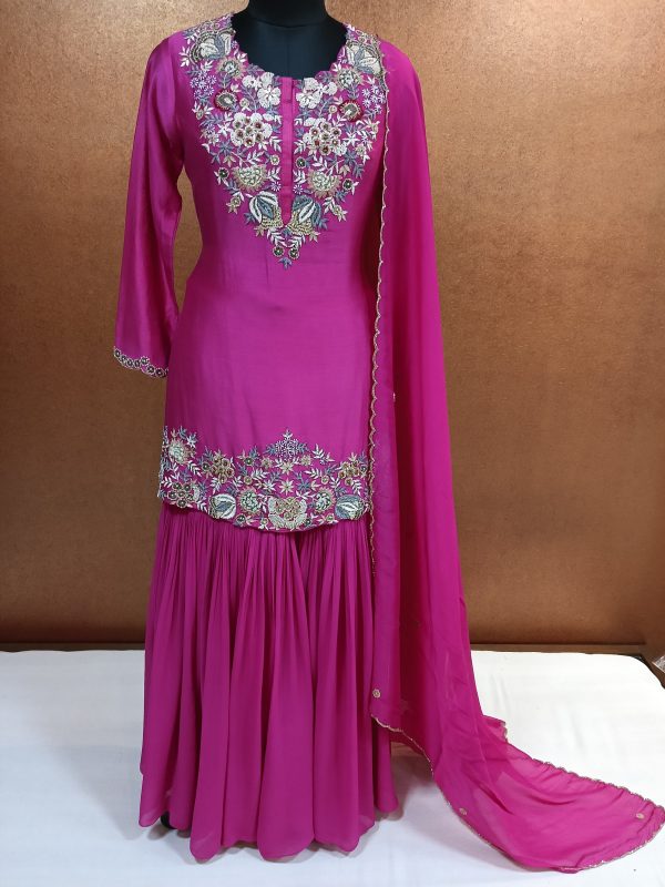 Label T2 Designer Kurti, Sharara with Dupatta. Heavy Hand work