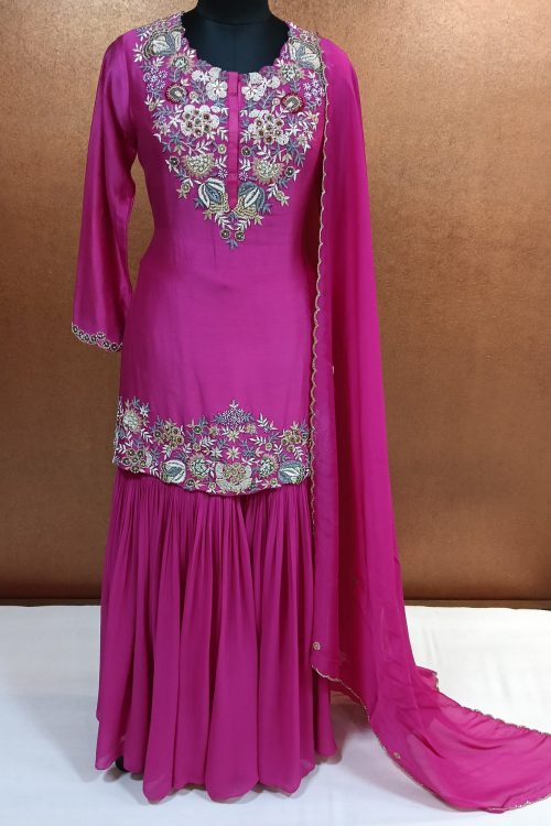 Label T2 Designer Kurti, Sharara with Dupatta. Heavy Hand work