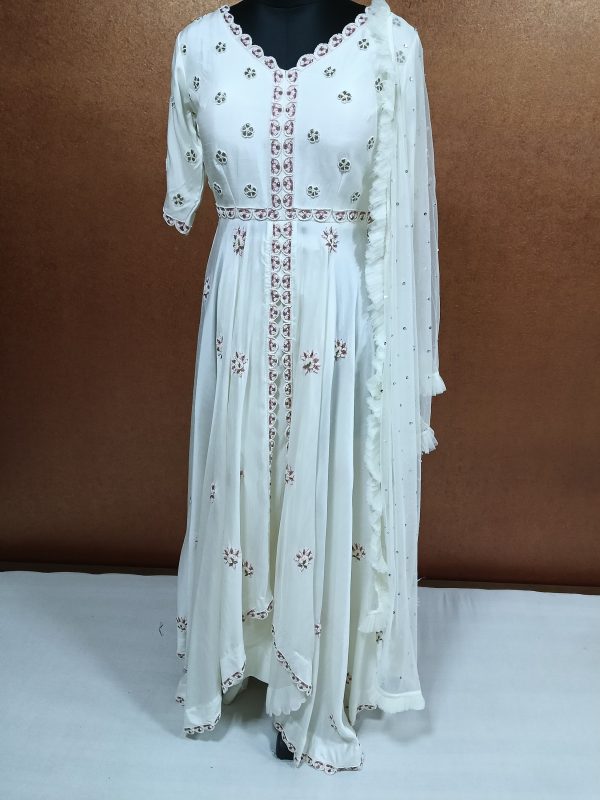 Label T2 Designer Gown, Pant with Dupatta. Exclusive Hand Embroidery