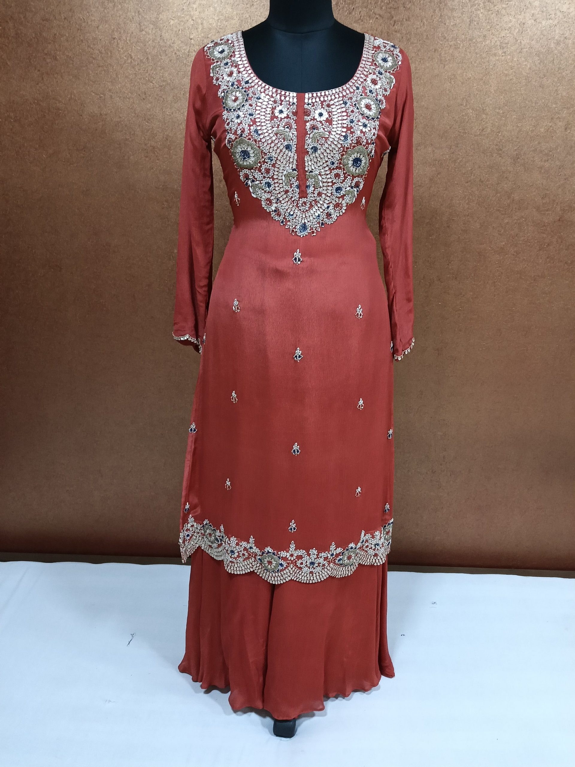 Label T2 Designer Kurti Plazo Dupatta Hand Work on kurti and Dupatta - Image 2