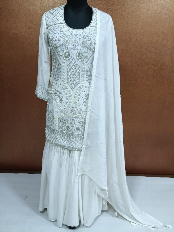 label T2 Designer Kurti Sharara with Dupatta. Heavy Hand Embroidery