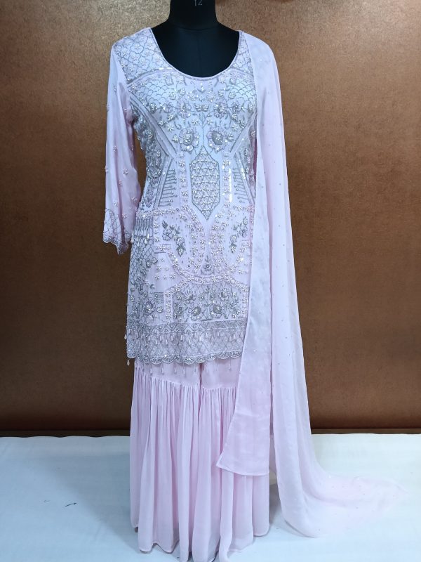 Label T2 Designer Kurti Sharara with Dupatta. Heavy Hand Embroidery