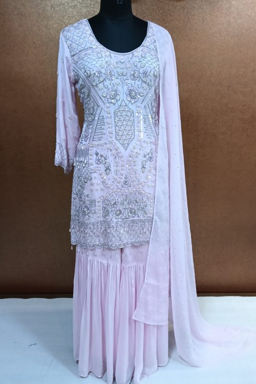 Label T2 Designer Kurti Sharara with Dupatta. Heavy Hand Embroidery