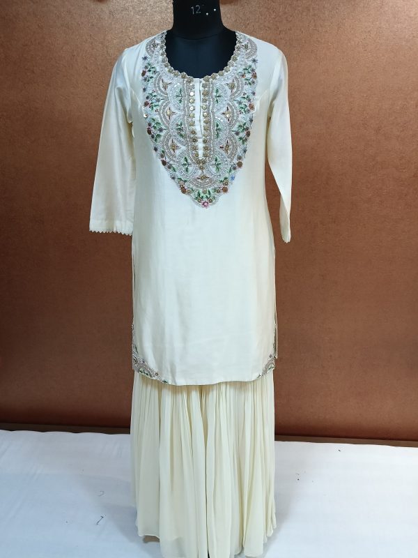 Label T2 Designer Kurti Sharara with Dupatta. Exclusive Hand Embroidery - Image 4