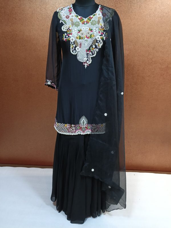 Label T2 Designer Kurti Sharara with Dupatta Exclusive Hand Embroidery