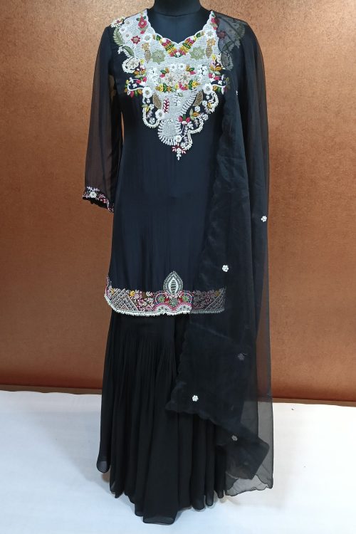 Label T2 Designer Kurti Sharara with Dupatta Exclusive Hand Embroidery