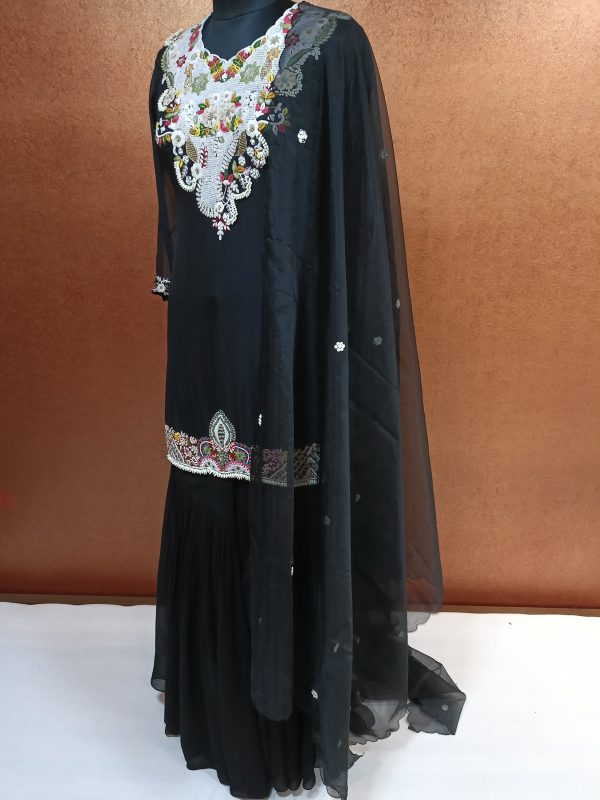 Label T2 Designer Kurti Sharara with Dupatta Exclusive Hand Embroidery - Image 3