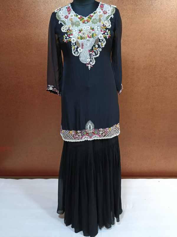 Label T2 Designer Kurti Sharara with Dupatta Exclusive Hand Embroidery - Image 4