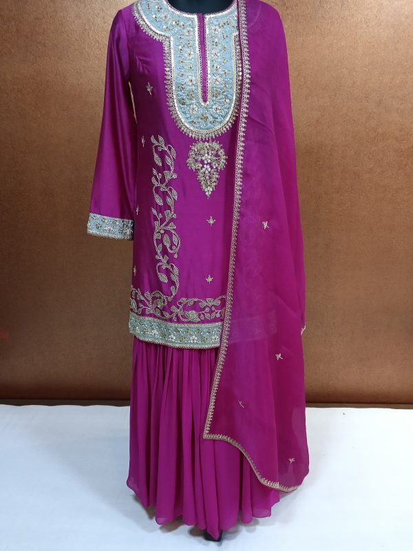 Label T2 Designer Kurti Sharara with Dupatta Exclusive Hand Embroidery