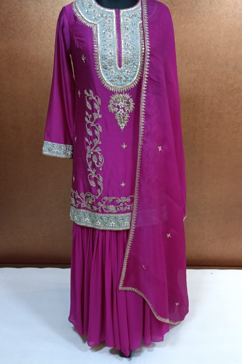 Label T2 Designer Kurti Sharara with Dupatta Exclusive Hand Embroidery