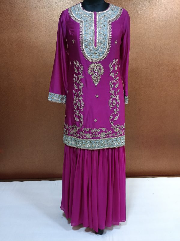Label T2 Designer Kurti Sharara with Dupatta Exclusive Hand Embroidery - Image 3