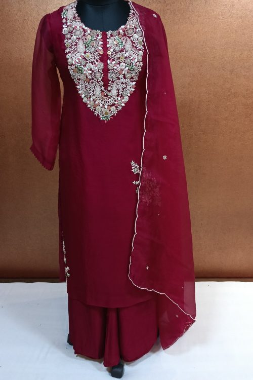 Label T2 Designer Kurti Plazo with Dupatta. Heavy Zardozi Embroidery