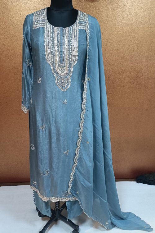 Label T2 Designer KURTI Pant Dupatta . Hand Embroidery