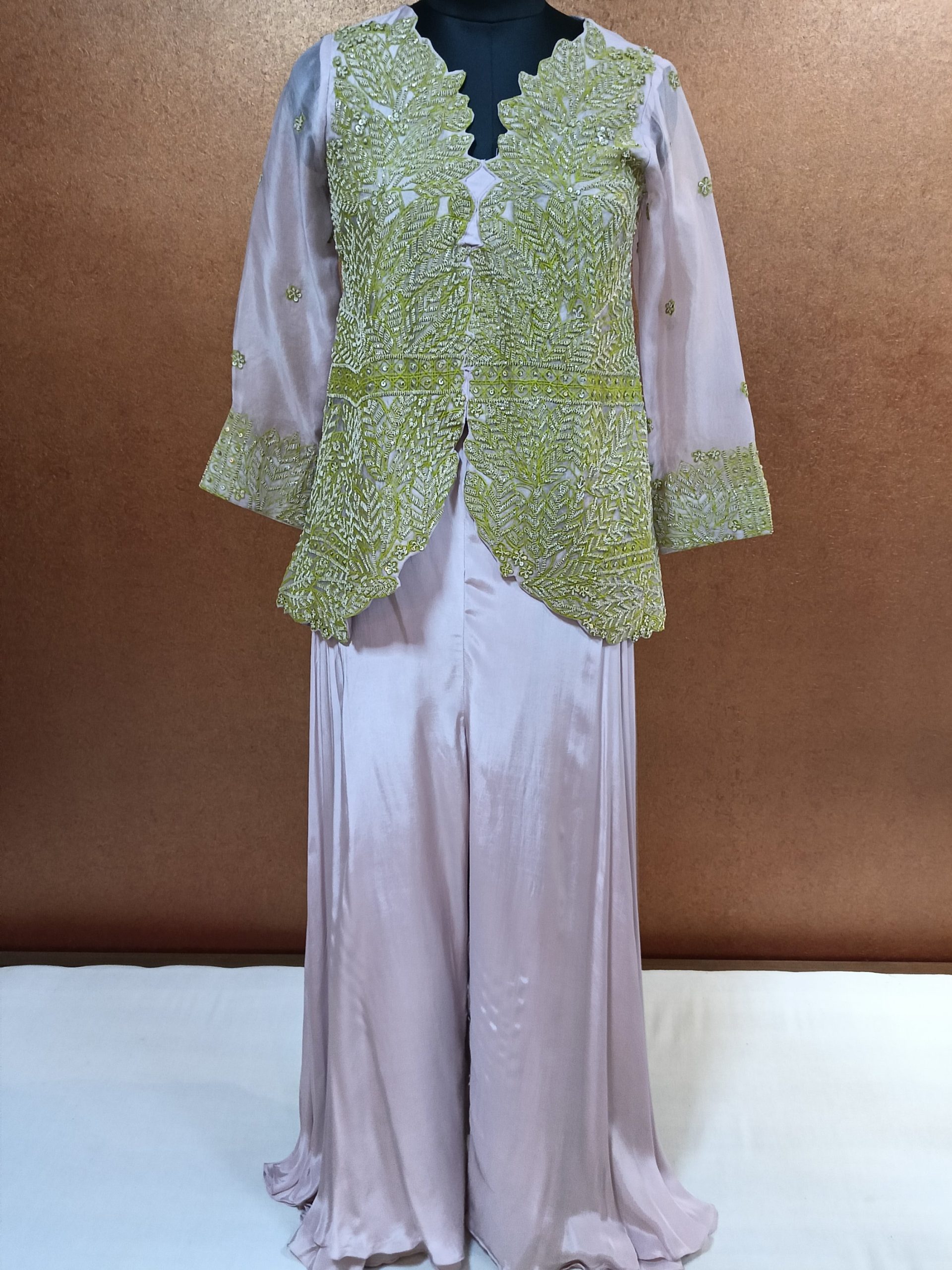 Label T2 Designer Jacket with Plazo. Heavy Dabka Hand Work