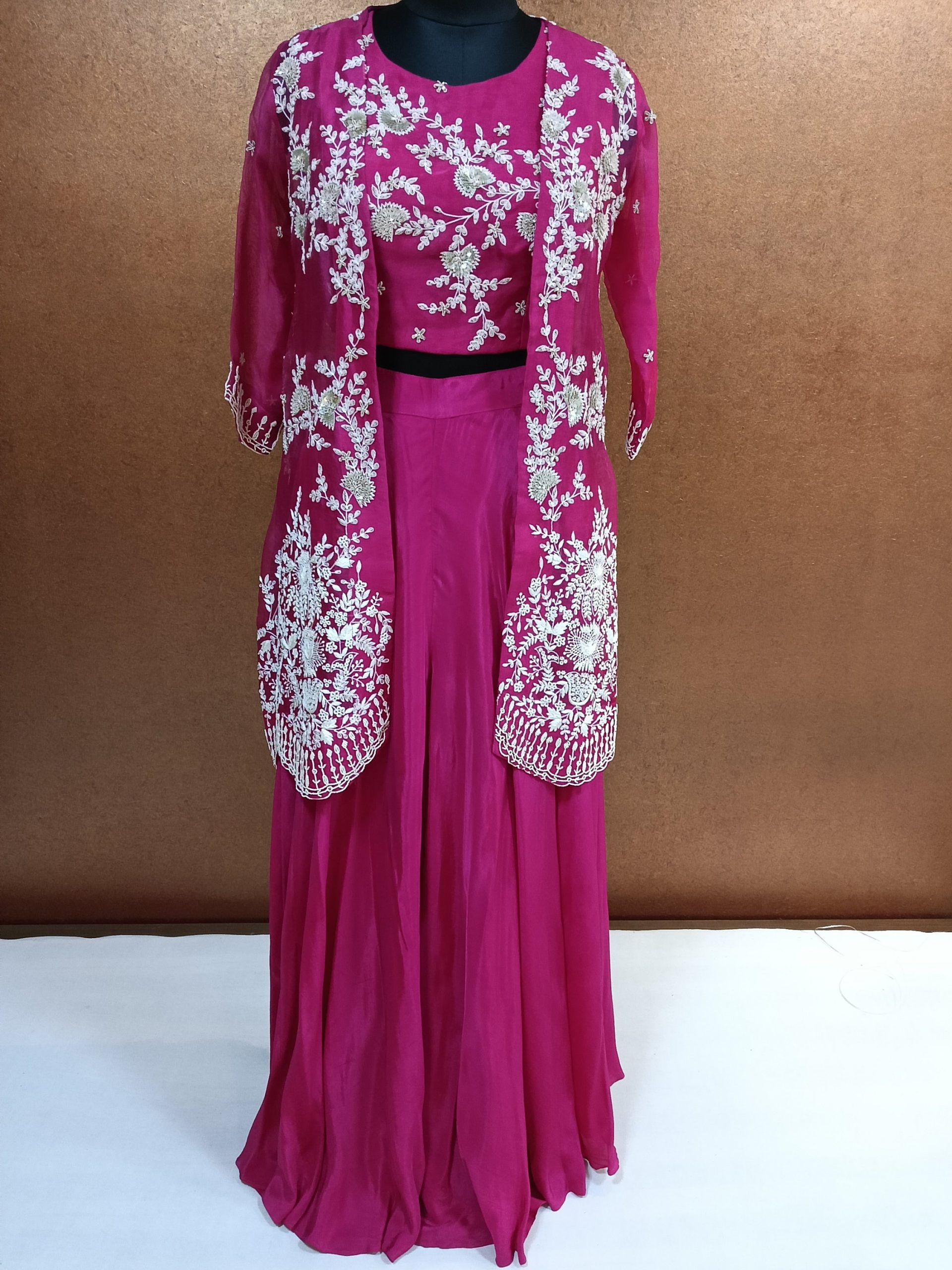 label T2 Designer Jacket Bustair with Plazo Full Hand Zardozi Embroidery