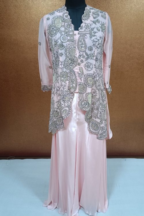 Label T2 Designer Jacket with Plazo: Heavy Hand Embroidery