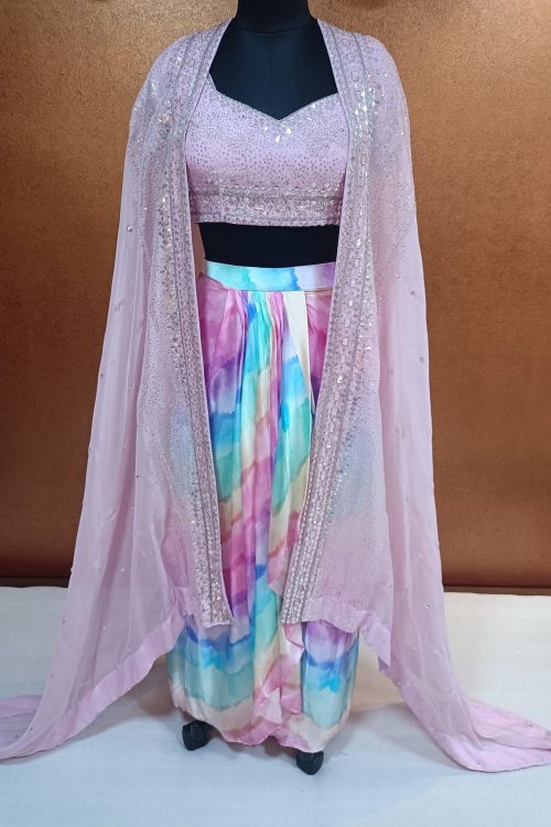Label T2 Designer Cape Bustair with Drape Skirt Full hand embroidery