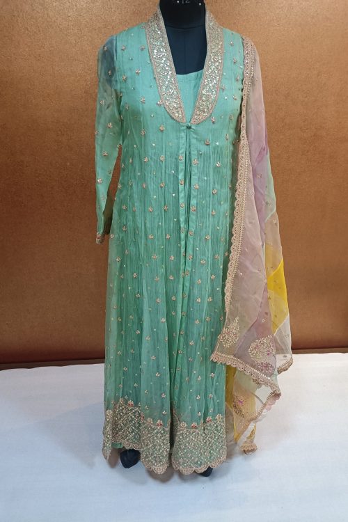Label T2 Designer Jacket with inner and Dupatta Exclusive Hand Embroidery