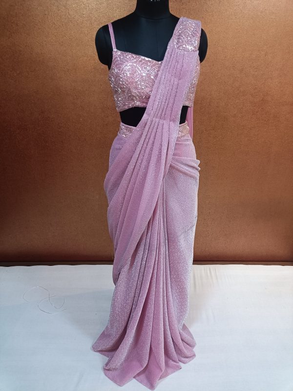 Label T2 Designer Drape Sari with Western Blouse Heavy Hand Embroidery on Blouses