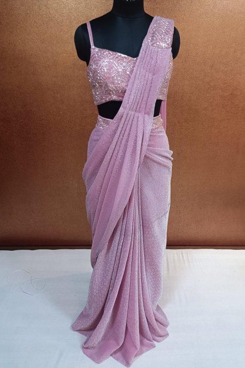 Label T2 Designer Drape Sari with Western Blouse Heavy Hand Embroidery on Blouses