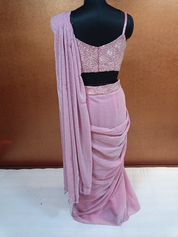 Label T2 Designer Drape Sari with Western Blouse Heavy Hand Embroidery on Blouses - Image 2