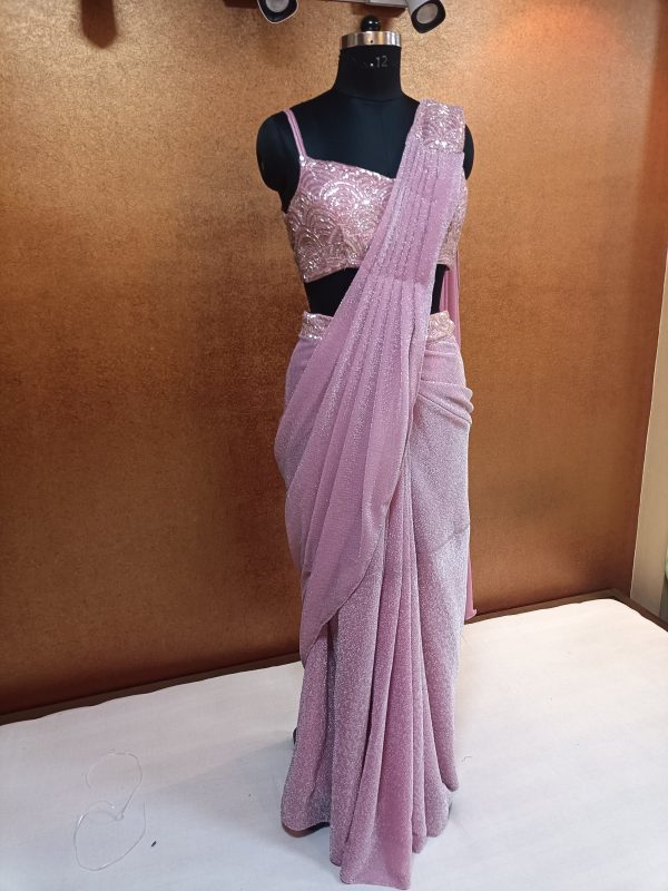 Label T2 Designer Drape Sari with Western Blouse Heavy Hand Embroidery on Blouses - Image 3