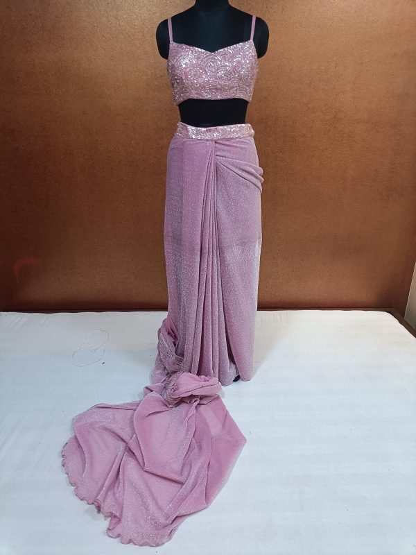Label T2 Designer Drape Sari with Western Blouse Heavy Hand Embroidery on Blouses - Image 4