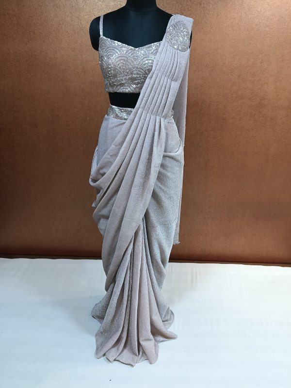 Label T2 Designer Drape Saree with Heavy Embroidery Blouse